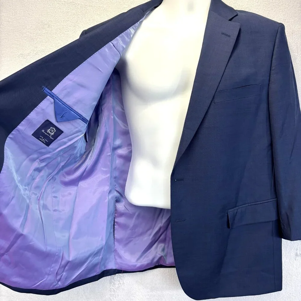 Dino Filarte Berragamo‎ Wool Suit Jacket Blazer Mens 44 Navy Blue Purple Portly